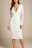 Olivia Long Sleeve Bandage Dress White Pearl