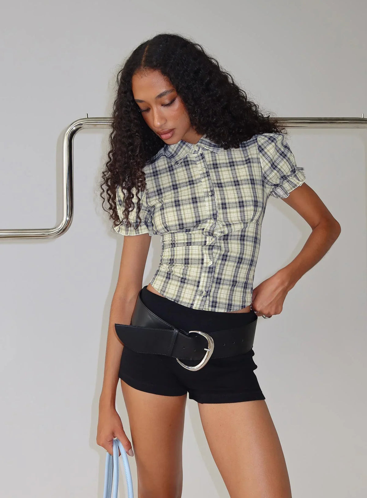 Maxfield Collared Button Up Blouse Top Multi Check