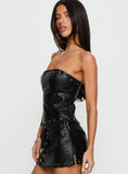Pammie Faux Leather Strapless Top Black