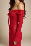 Rose Long Sleeve Bodycon Maxi Dress Lipstick Red