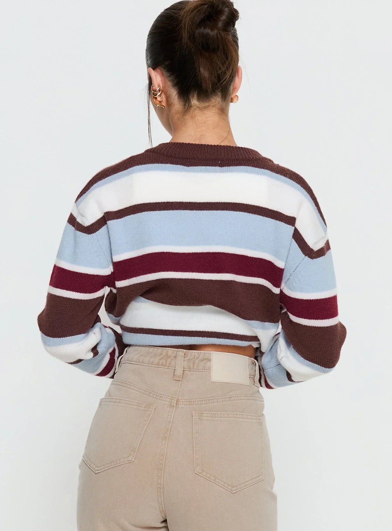 Soline Knit Cardigan Blue Brown Stripe