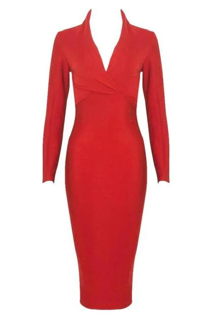 Blaire Long Sleeve Bandage Dress Lipstick Red