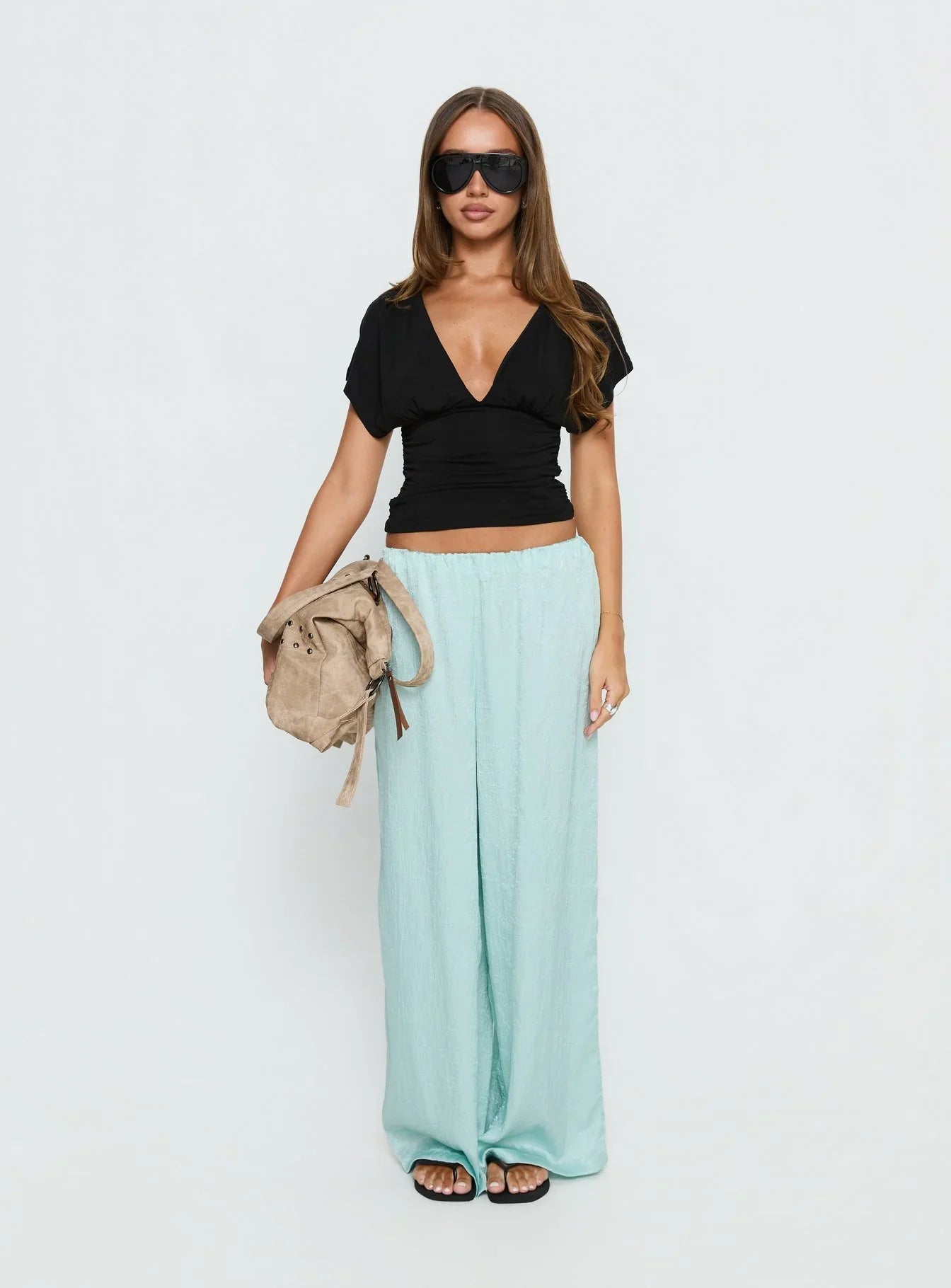 Salona Satin Straight Leg Pants Jelly Mint