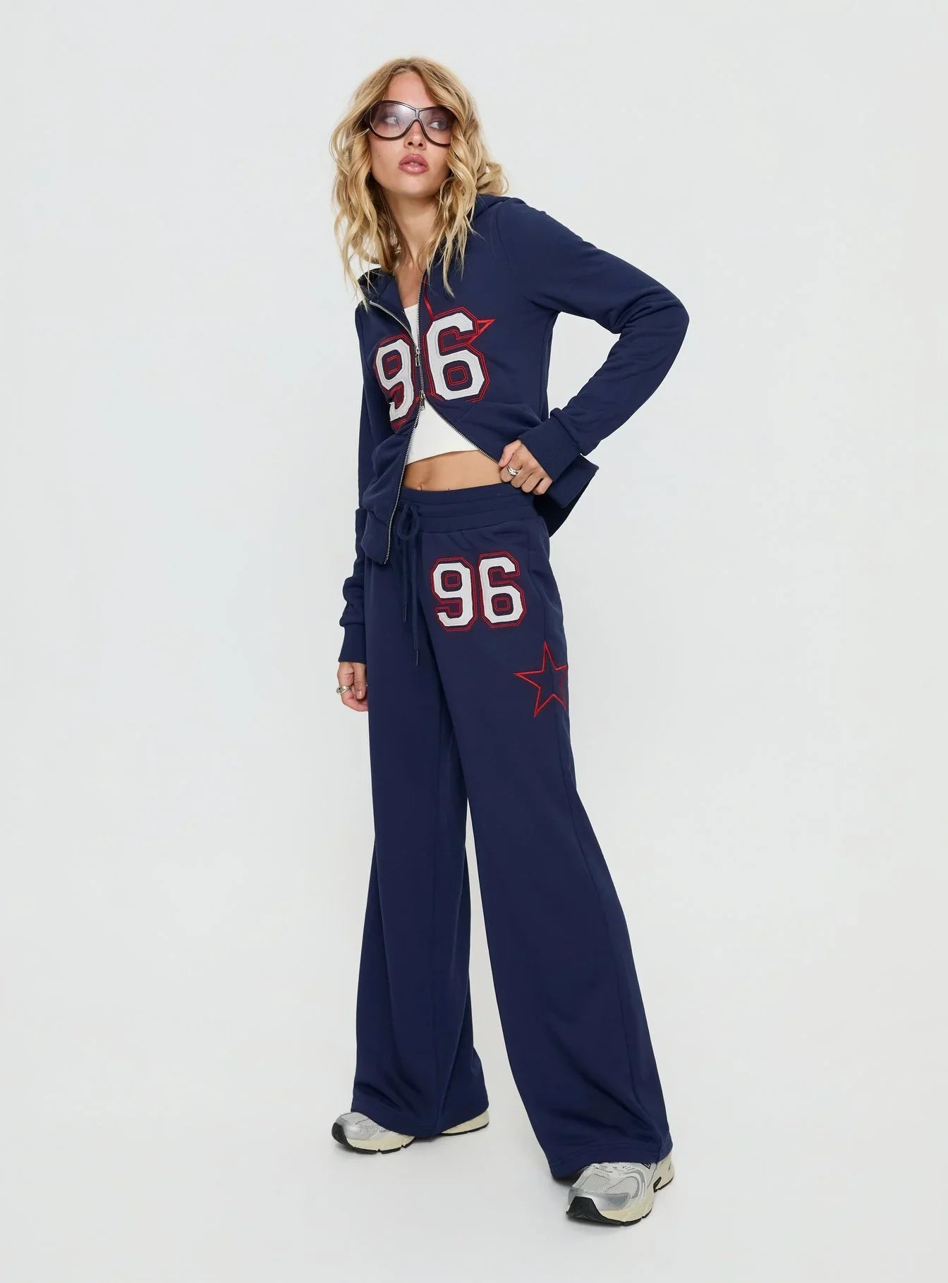 Kari Distressed Patch Track Pant Navy Multi