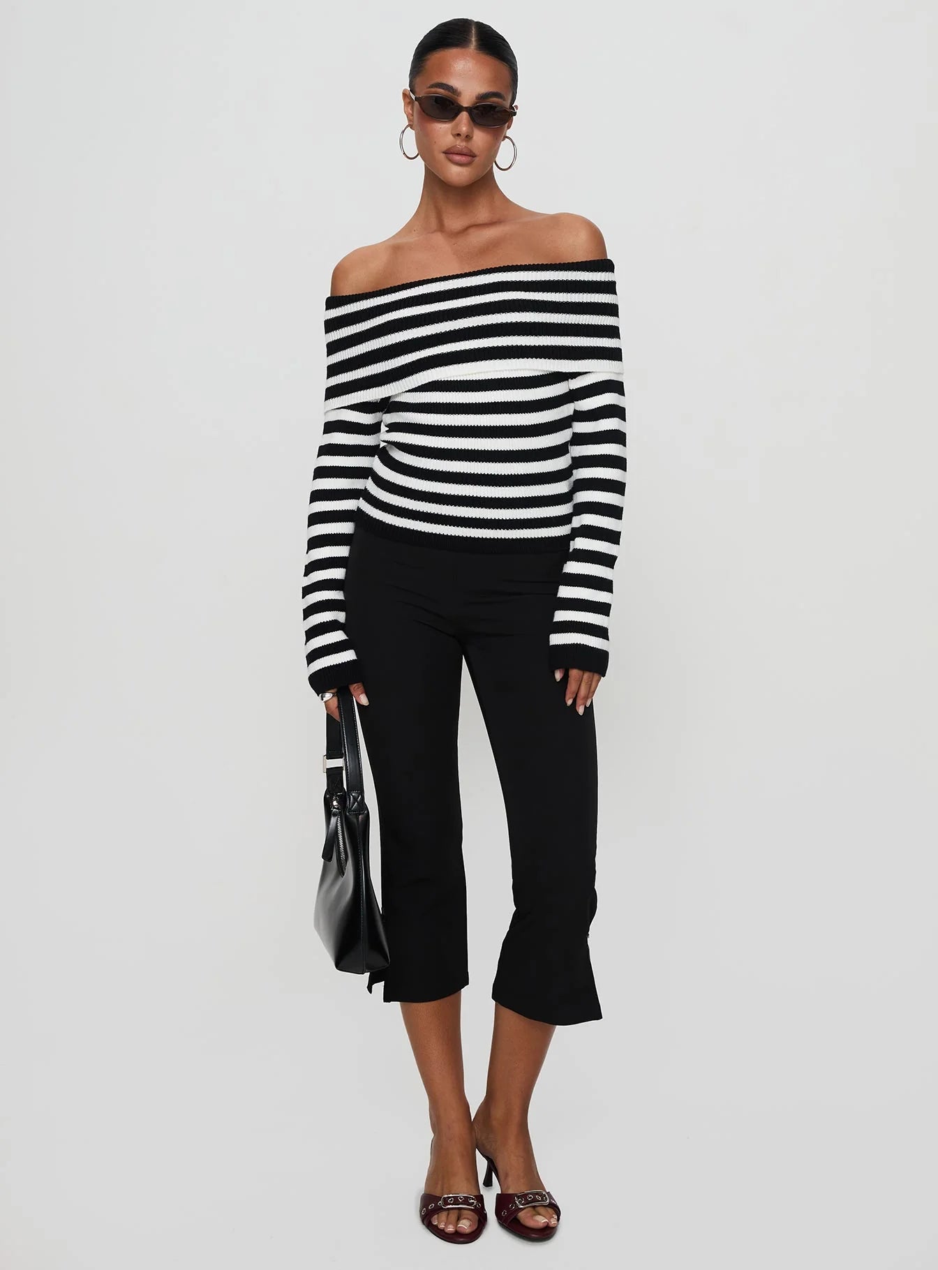 Danyel Off The Shoulder Sweater Black White Stripe