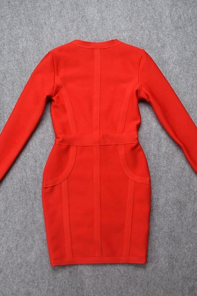 Eva Long Sleeve Bandage Mini Dress Lipstick Red
