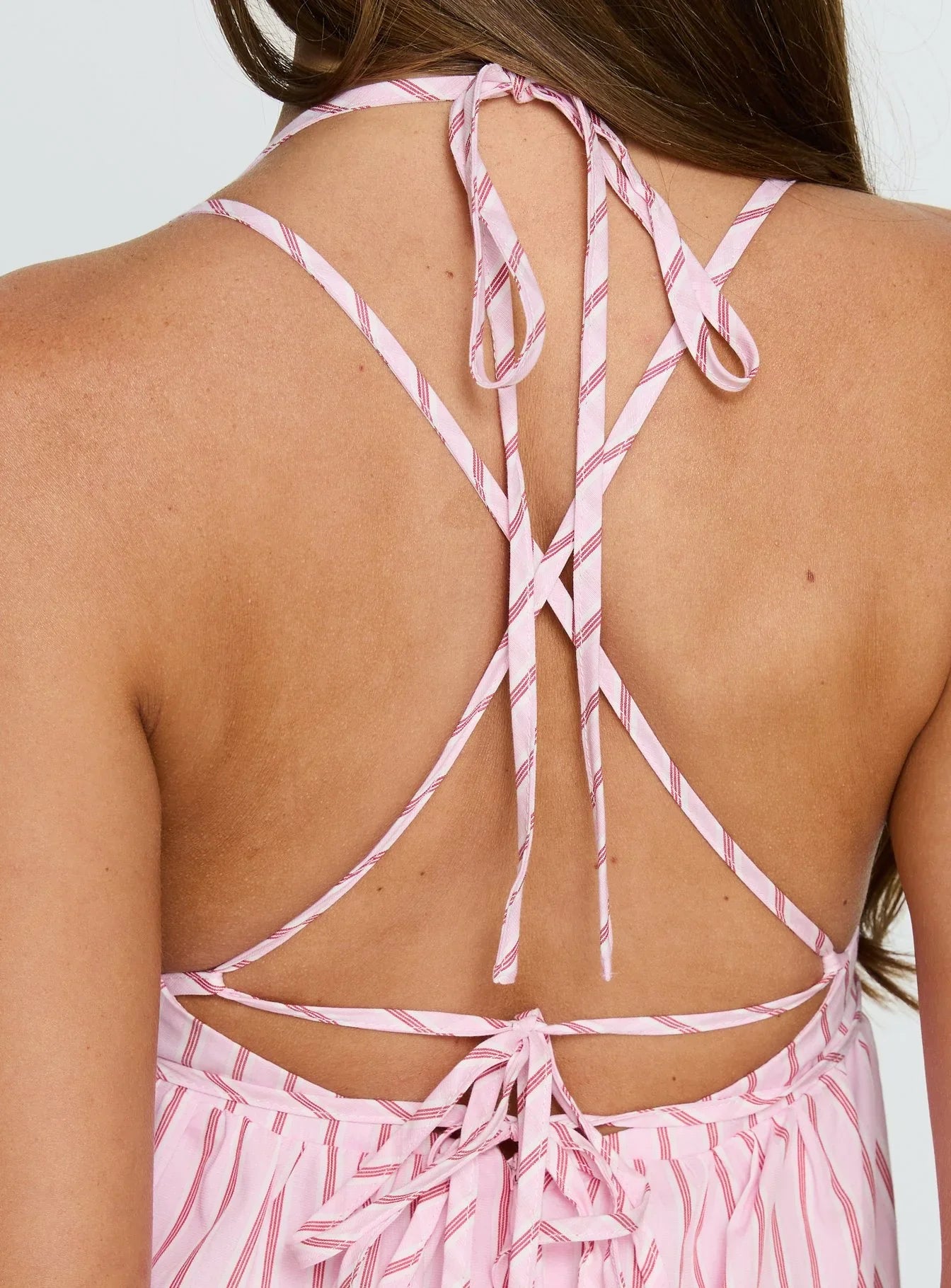 Elisabef Halter Mini Dress Pink Stripe