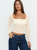 Victoire Long Sleeve Mesh Top Beige