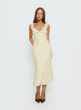 Leabelle Frill V Neck Maxi Dress Yellow Floral