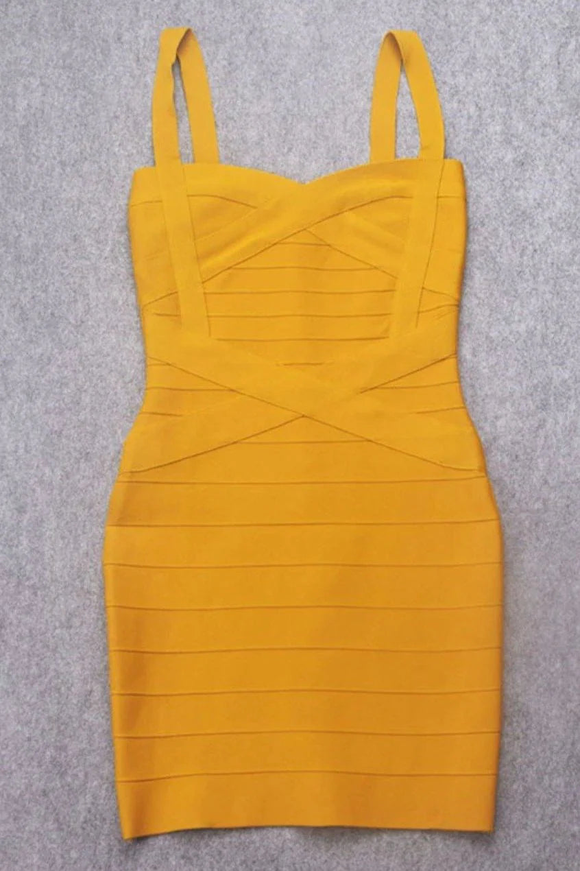 Heidi Bandage Mini Dress Mustard Yellow Sale