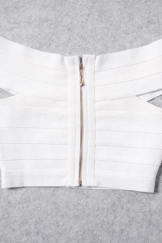 Cindy Bandage Off Shoulder Crop Top White Pearl