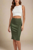 Pencil High Waist Bandage Knee Length Skirt Olive Green