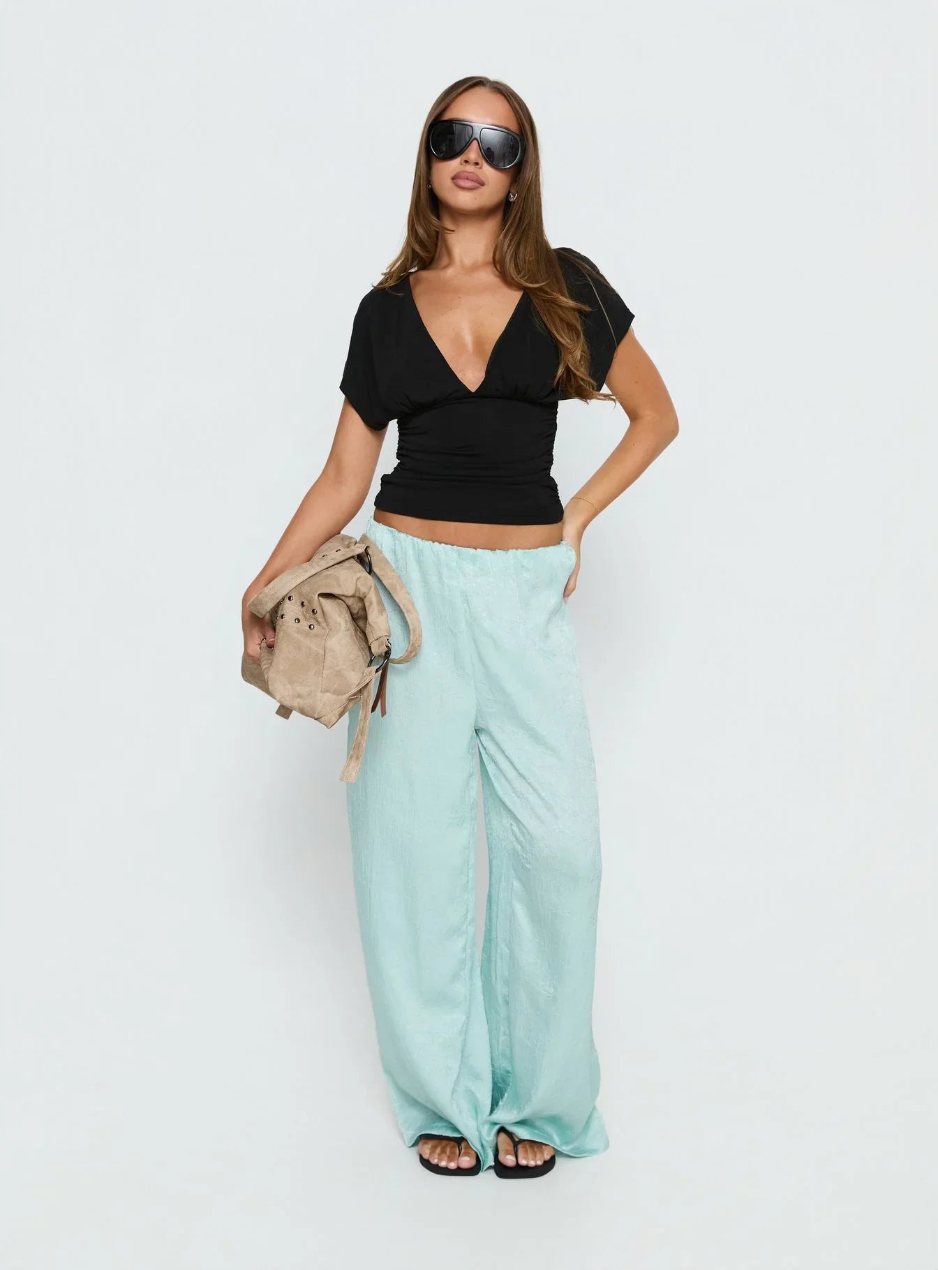 Salona Satin Straight Leg Pants Jelly Mint