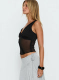 No Place Like Home Lace Trim V-Neck Top Black