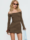 Darsey Long Sleeve Knit Mini Dress Black Beige Stripe