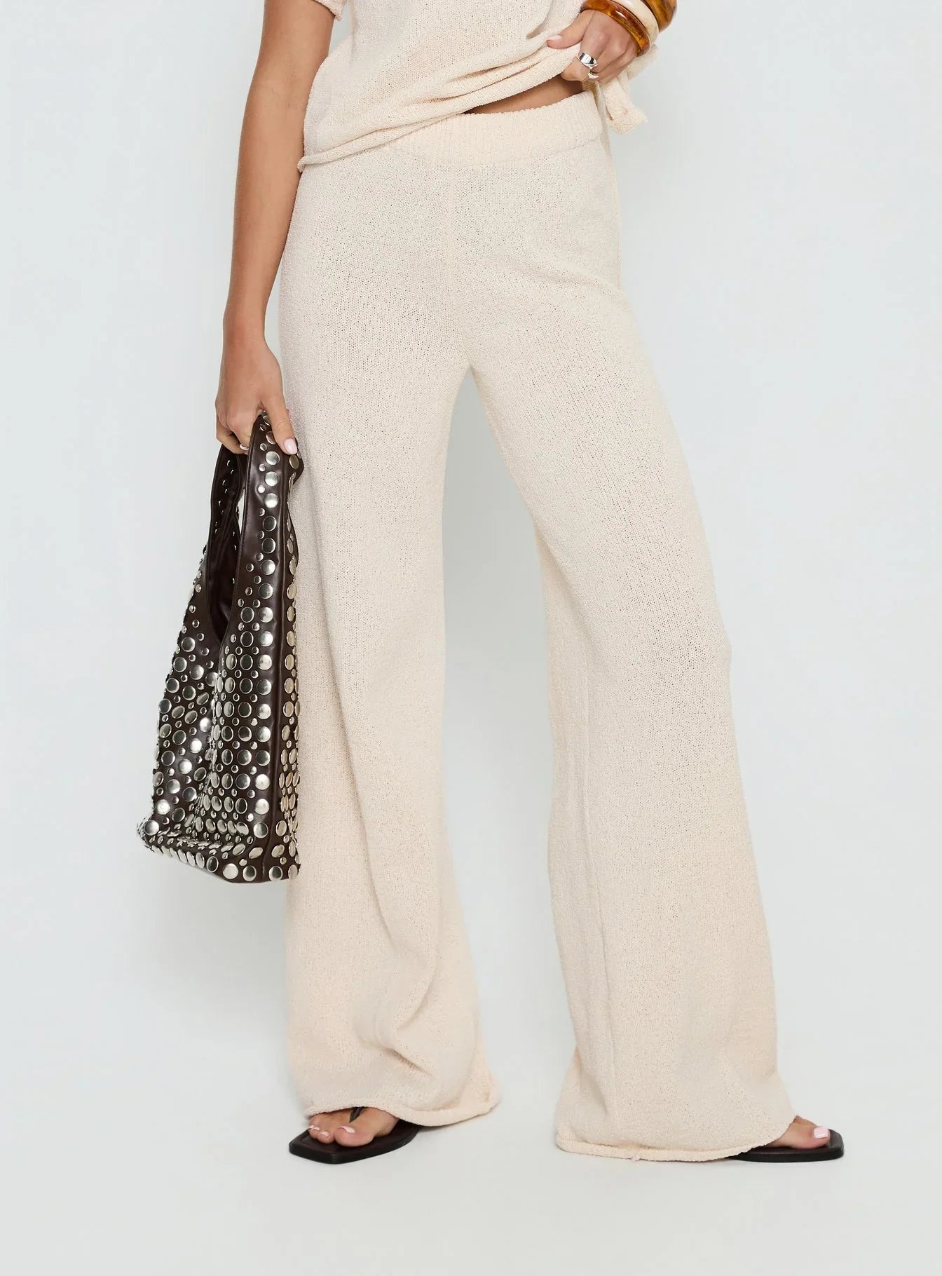 Calisse Knit Wide Leg Pants Beige