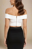 Cindy Bandage Off Shoulder Crop Top White Pearl