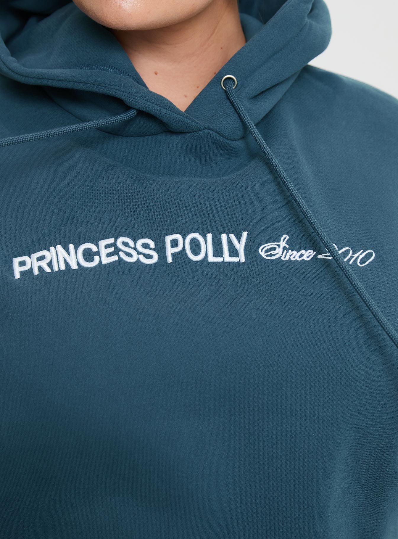 Princess Polly Hooded Sweatshirt Block Cursive Text Slate Curve
