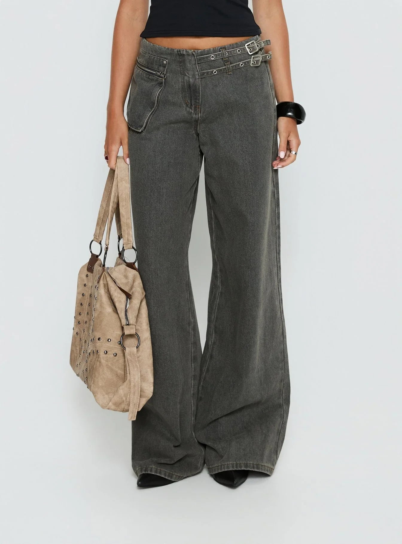 Paltrow Mid Rise Wide Leg Cargo Jeans Washed Grey