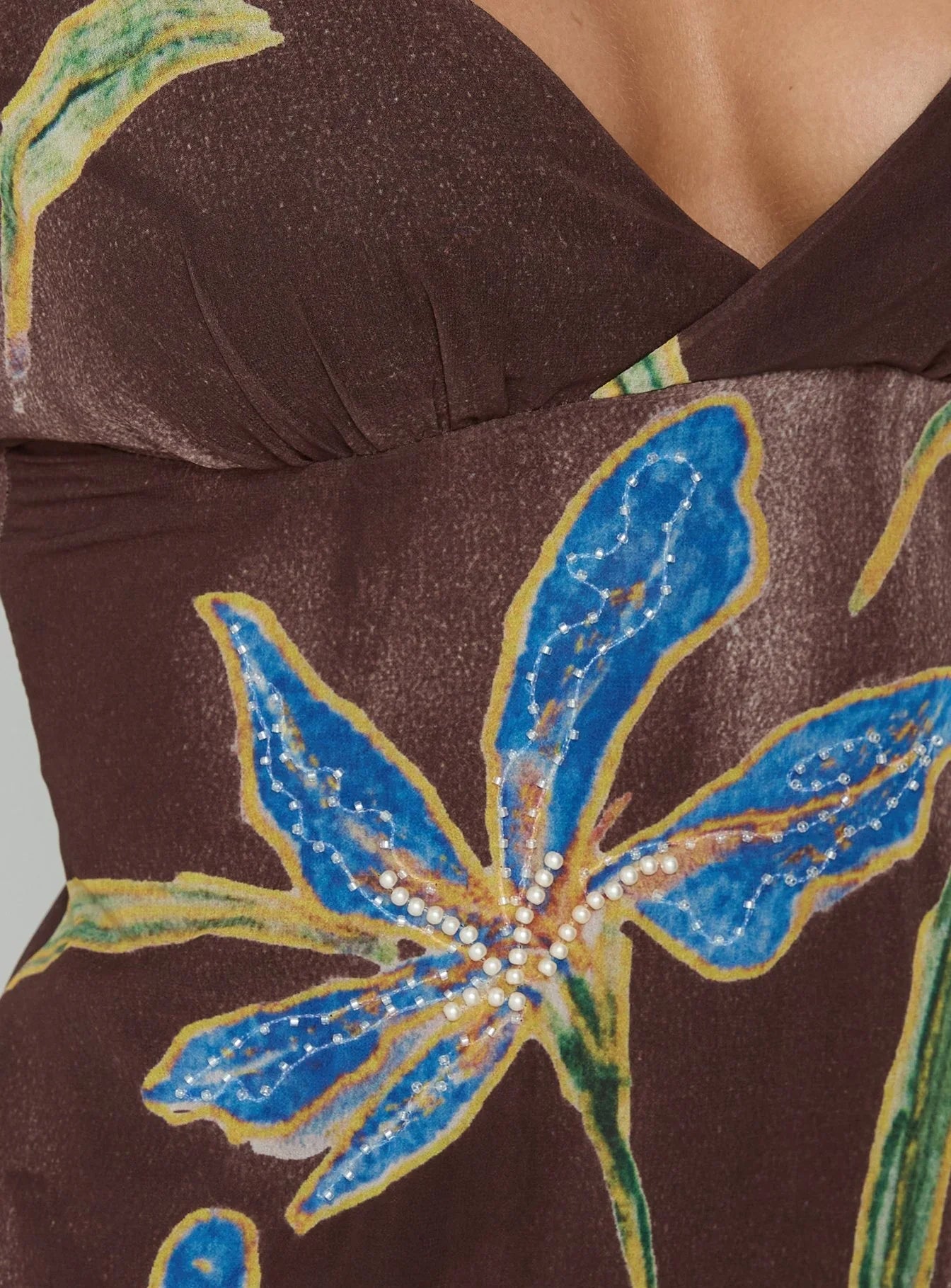 Isakaia Beaded Mini Dress Brown Floral