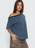 Settle Down One Shoulder Top Blue Stripe