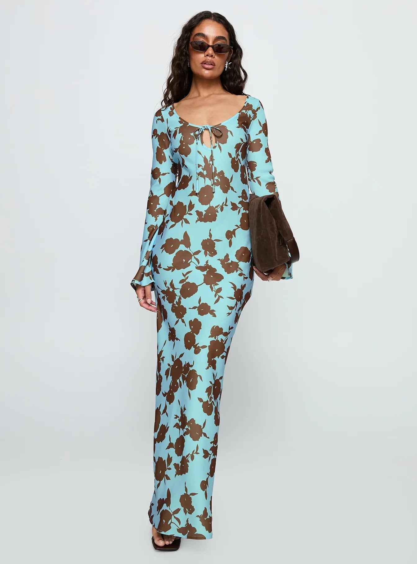 Elorie Long Sleeve Maxi Dress Blue Brown