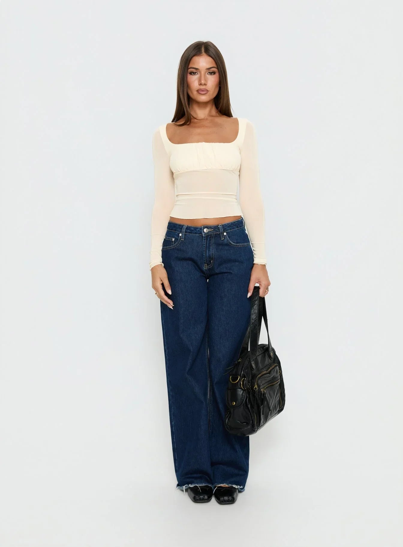 Victoire Long Sleeve Mesh Top Beige