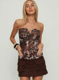 Nataleah Strapless Bust Detail Top Brown Multi