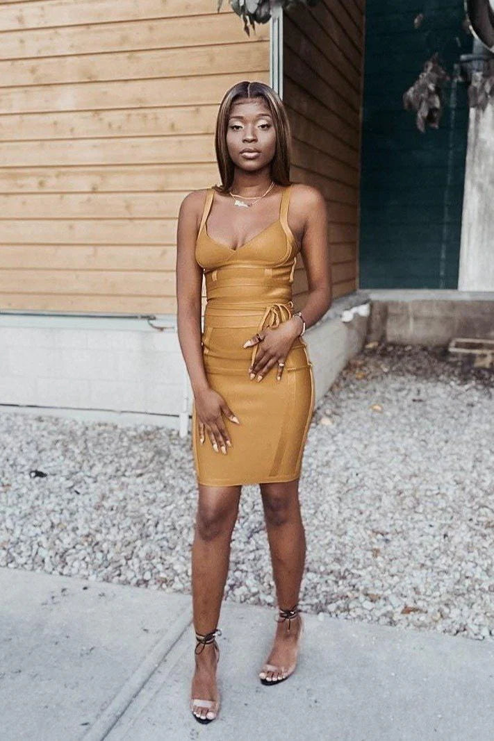 Bek Bandage Dress Mustard Yellow