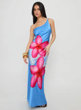 Meilana One Shoulder Maxi Dress Blue Floral