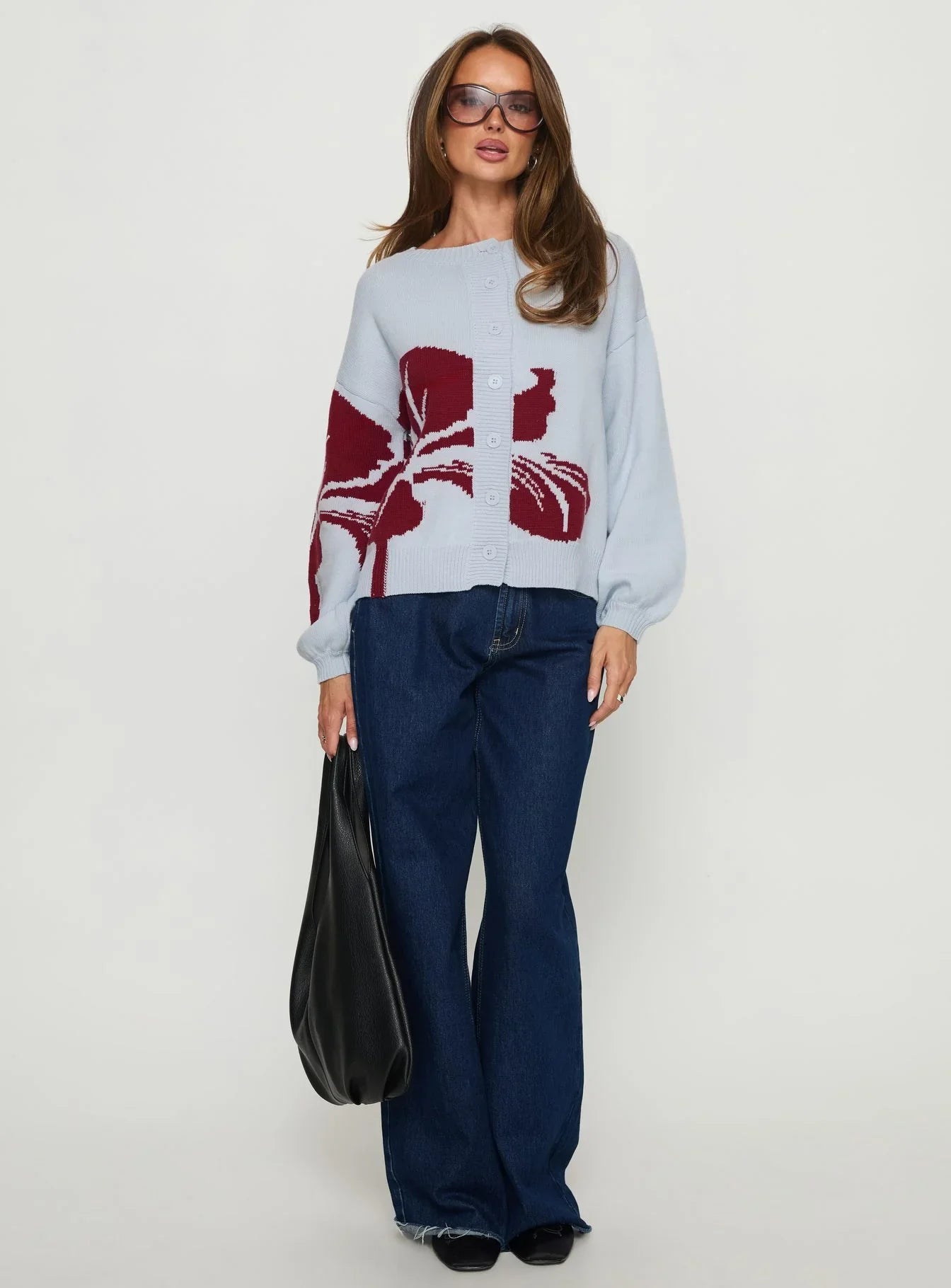 Jalenn Floral Knit Cardigan Blue Red