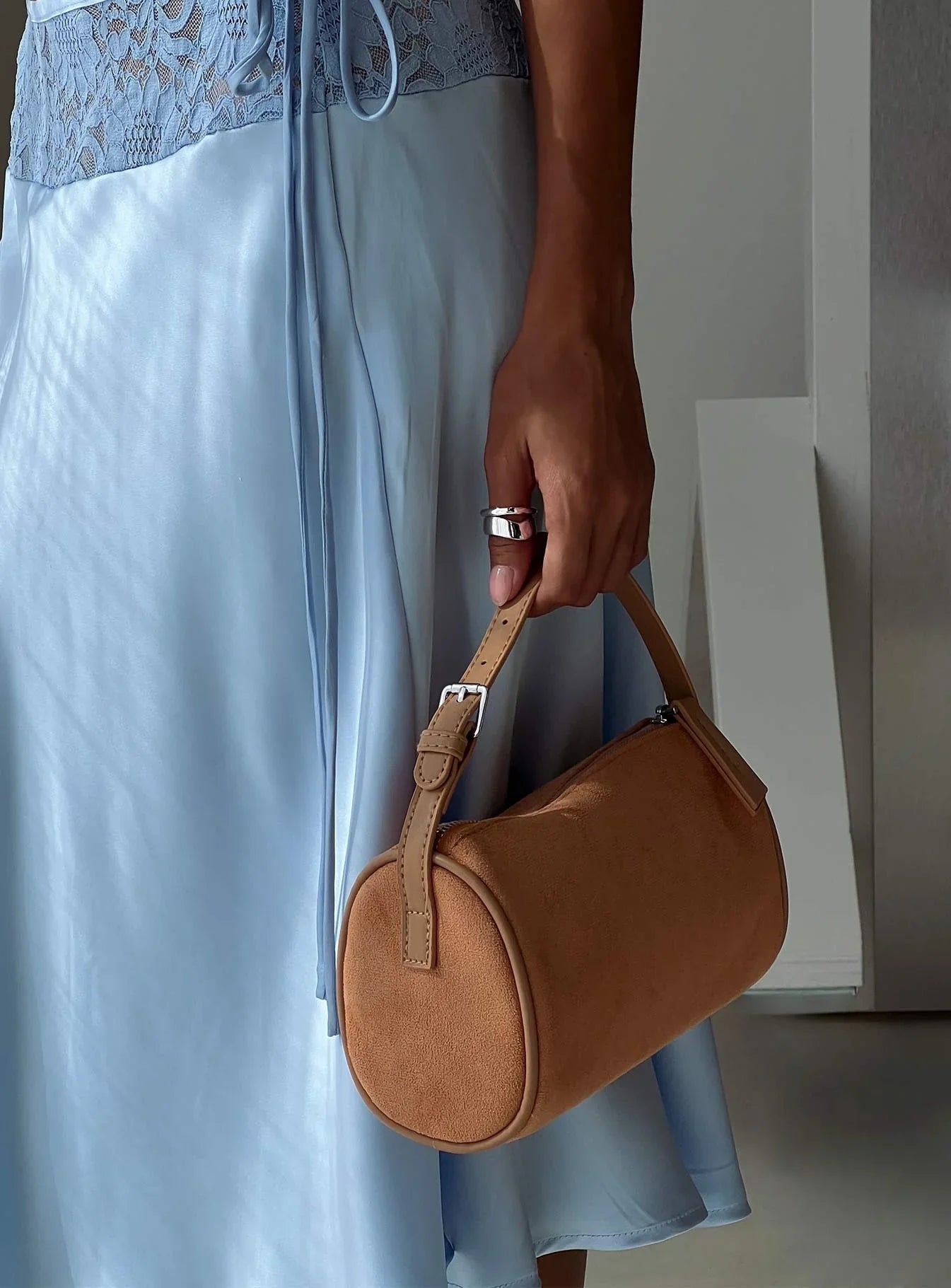 Brennah Faux Suede Shoulder Bag Tan