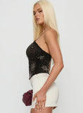 Azzurra Bead Detail Arrowneck Top Black