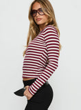 Derrica Long Sleeve Top Red Grey Stripe