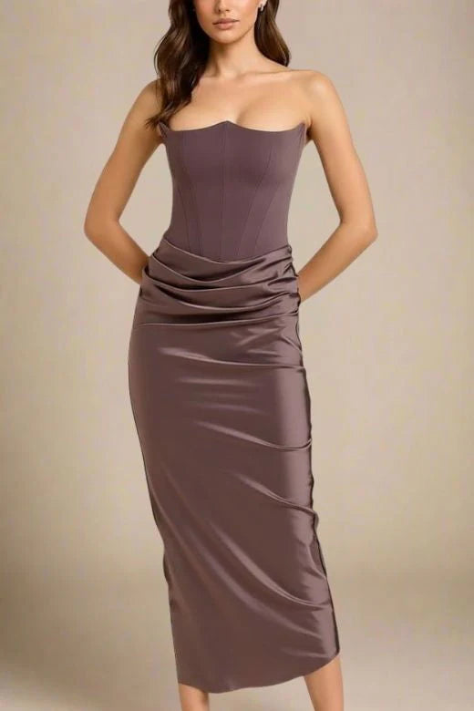Hope Bodycon Wrap Maxi Dress Coffee Brown