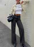 Saving Up Mid Rise Straight Leg Studded Jeans Jet Black