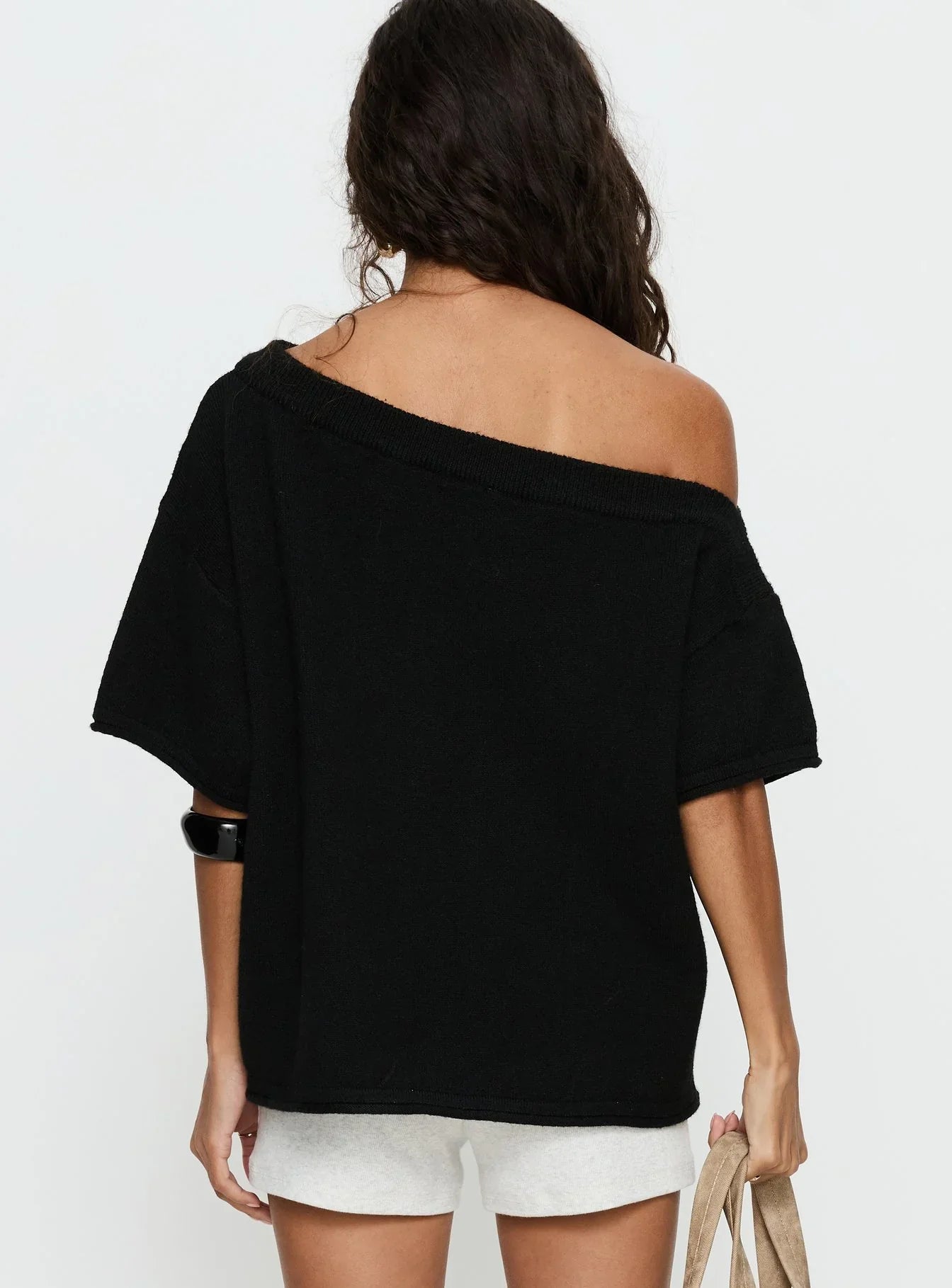 Kourta Off Shoulder Oversized Knit Top Black