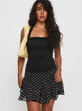 Godet Mini Skirt Black White Polka