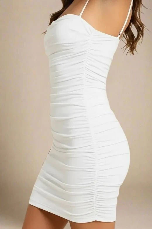 Cassie Bodycon Wrap Mini Dress White Pearl
