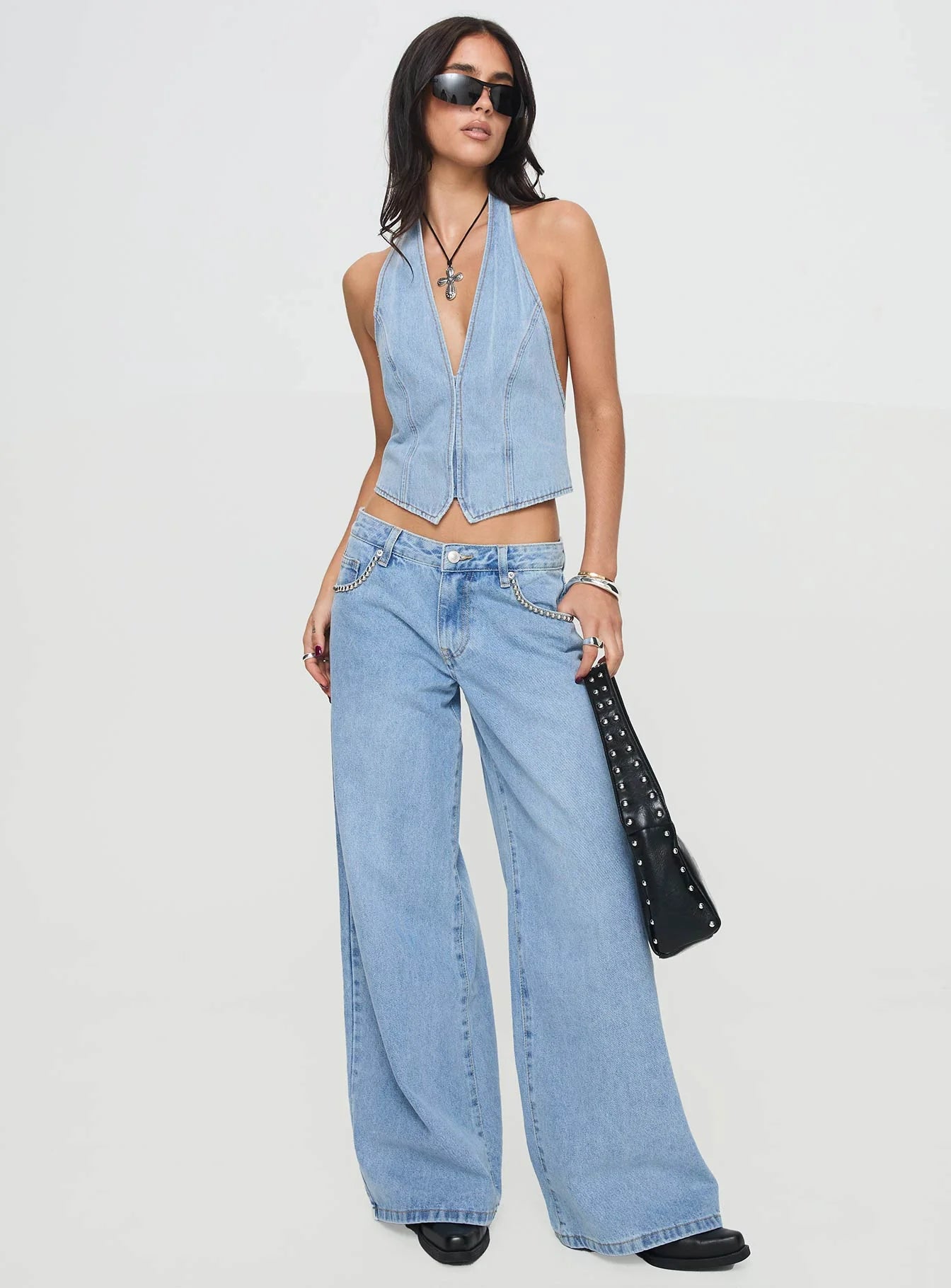 Pearlisle Low Rise Baggy Jeans Light Wash