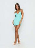 Margherita Diamante Detail Crossover Back Mini Dress Blue