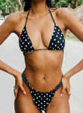 Jenner Triangle Bikini Top Black Polka Dot