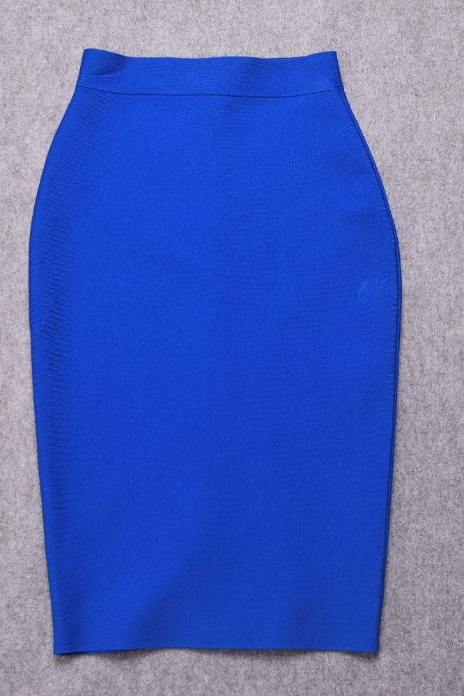 Pencil High Waist Bandage Knee Length Skirt Royal Blue