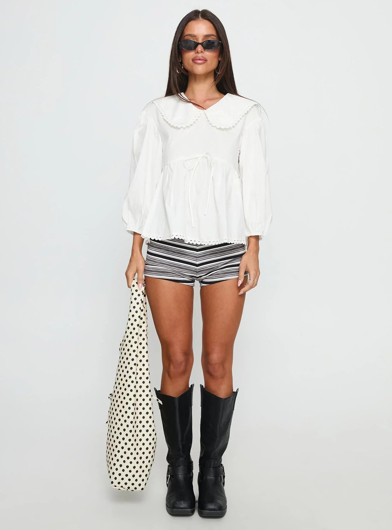 Narelle Deep Collar Blouse Top White