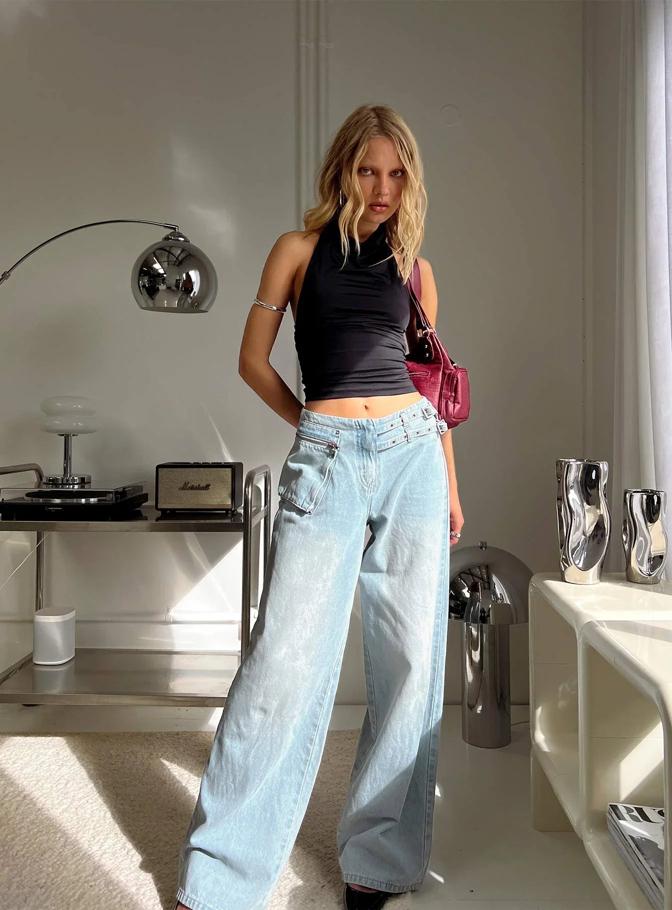 Paltrow Mid Rise Wide Leg Cargo Jeans Black