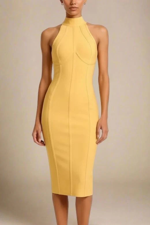Lea Bandage Midi Dress Mustard Yellow Sale