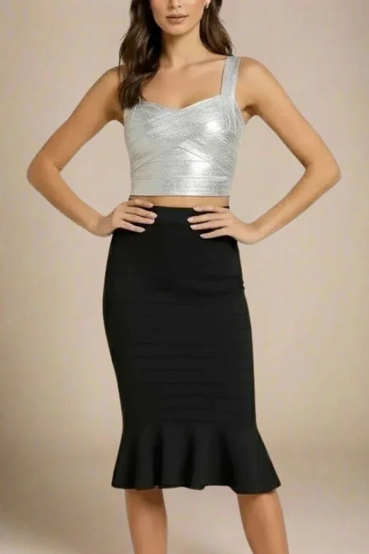 Jay Bandage Leather Crop Top Silver