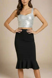 Jay Bandage Leather Crop Top Silver