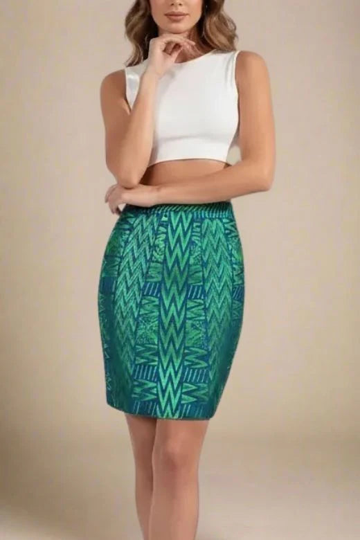 High Waist Metallic Leather Mini Skirt Emerald Green