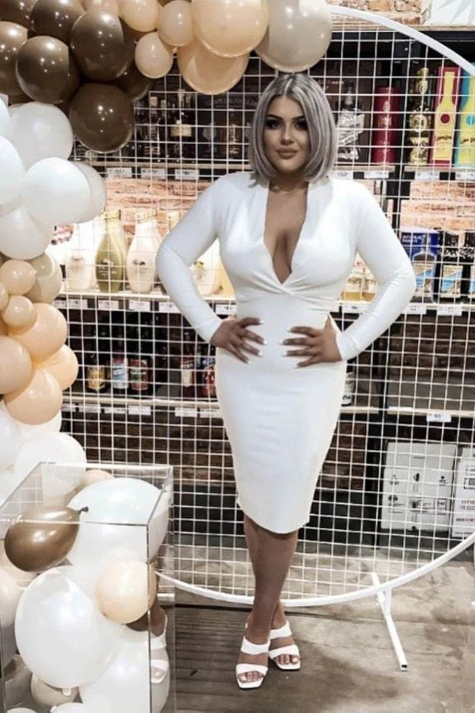 Blaire Long Sleeve Bandage Dress White Pearl Sale